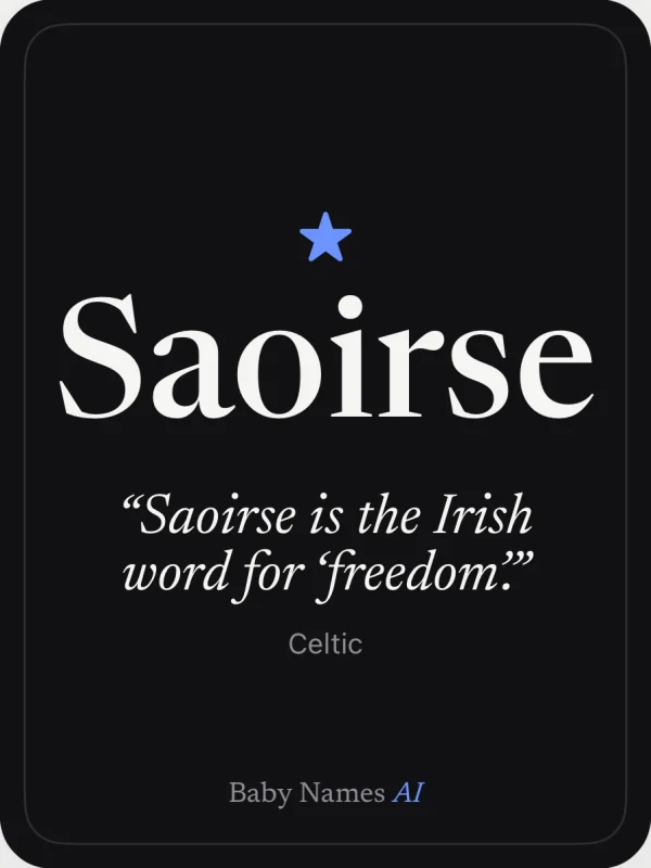 A dark share card for Saoirse: Saoirse is the Irish word for freedom